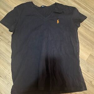 Ralph Lauren navy blue V-Neck Tee with Orange Emblem size large